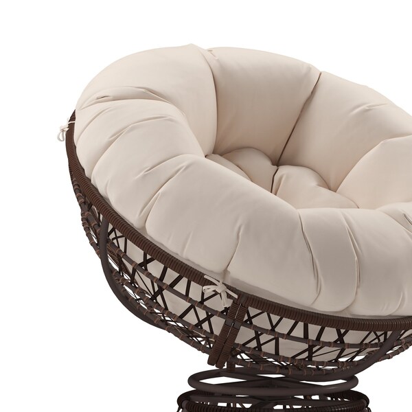 Flash Furniture Bowie Comfort Series Brown Swivel Patio Chair with Beige Cushion - JE-5101W-BG-GG