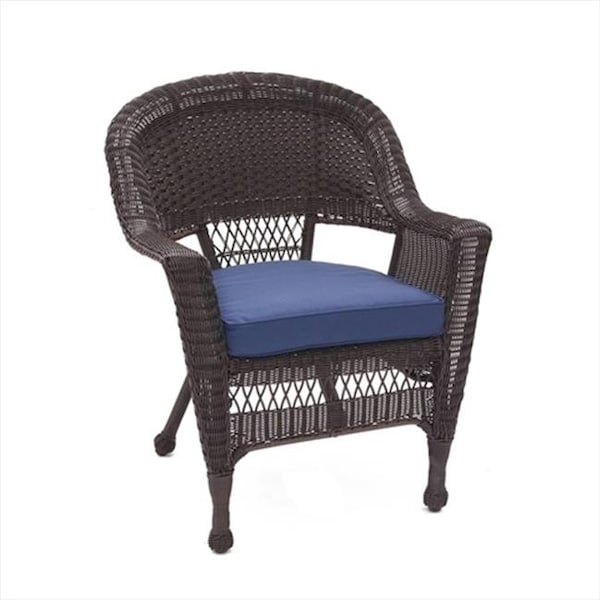 Jeco Jeco W00201-C-FS011 Espresso Wicker Chair With Blue Cushion - W00201-C-FS011
