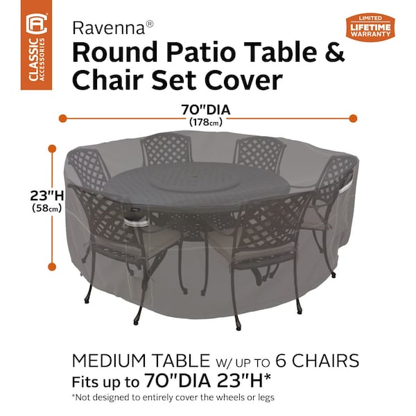 Classic Accessories Ravenna Medium Round Table/Chair Cover, 72"x72" - 55-157-035101-EC