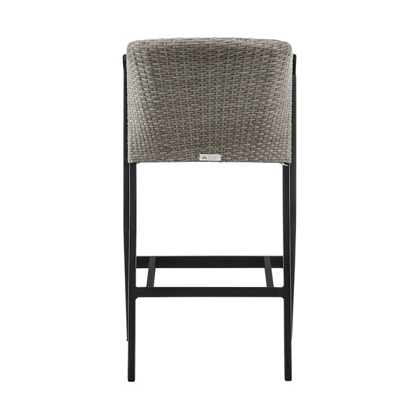 Armen Living Aileen Outdoor Patio Counter Height Bar Stool in Aluminum and Wicker with Gray Cushions - 840254333185