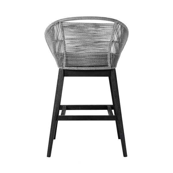 Armen Living Tutti Frutti Indoor Outdoor Bar Height Bar Stool in Black Brushed Eucalyptus Wood with Gray Rope - LCTFBAGRBL30
