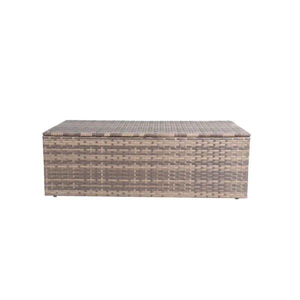 Brujula 200 lbs Outdoor Rectangle Glass Table Rattan Patio w/Storage Compartment - Mixed Grey - BR2203795