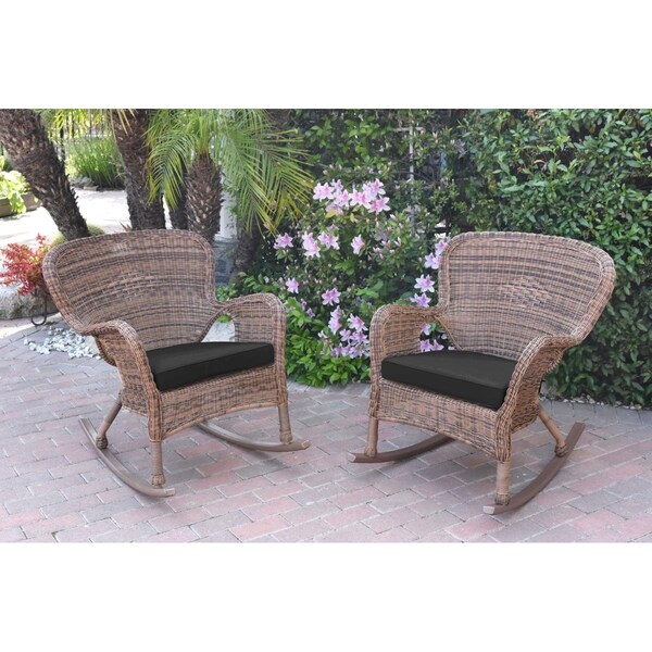 Propation W00212-R-2-FS017 Windsor Honey Resin Wicker Rocker Chair with Black Cushion, 2PK - PR1081314