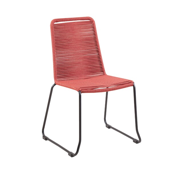 Armen Living Koala and Shasta 5 Piece Outdoor Patio Dining Set in Light Eucalyptus Wood and Brick Red Rope - 840254336391
