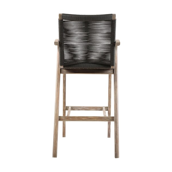 Armen Living Brielle Outdoor Light Eucalyptus Wood and Charcoal Rope Counter Height Stool - LCBLBACH26