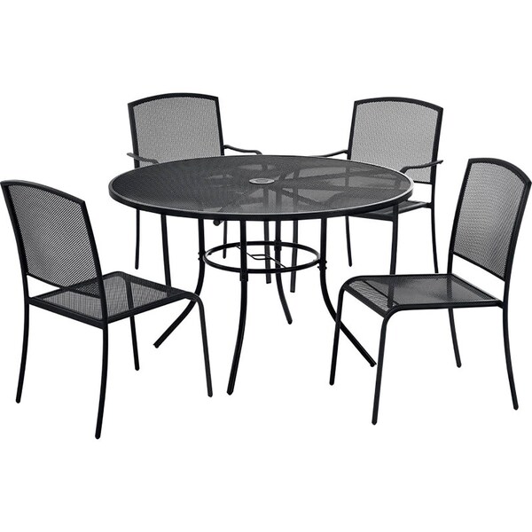 Global Industrial Mesh Table and Chair Set, 36in Round, 4 Armchairs, Black - 695972