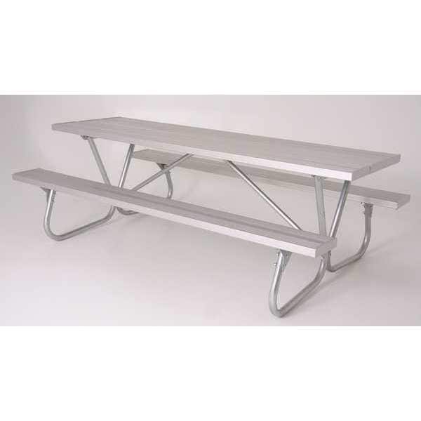 Ultrasite Rectangle Picnic Table, Silver, Aluminum, 96 in L, 30 in H Overall Plank - GBT158-A8