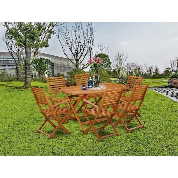 East West Furniture 7 Piece Diboll Acacia Wood Outdoor-furniture Dining Set - Natural Oil - DIBS7CANA