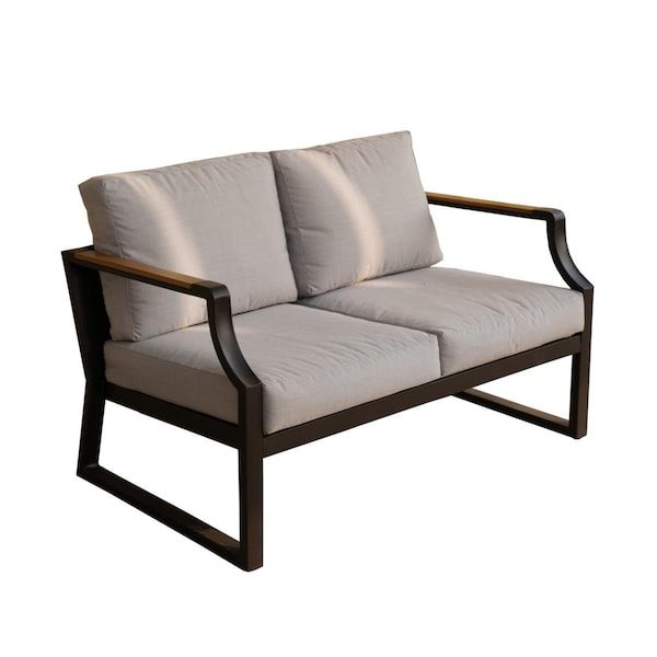 Claustro 1 Piece Outdoor Garden Black Iron Love-seat Sofa with Grey Cushions - CL2942363