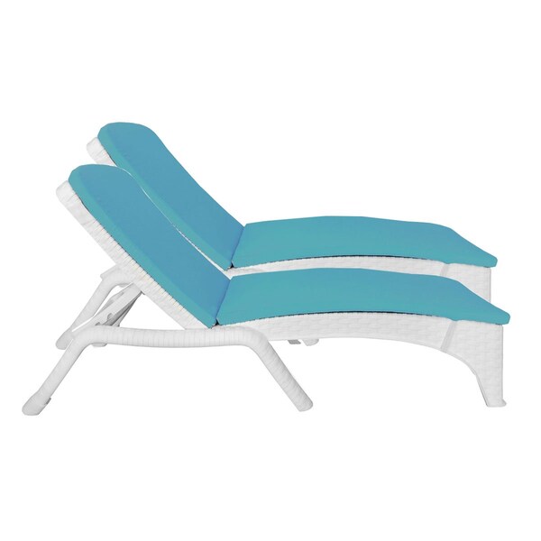 Rainbow Outdoor Roma Set of 2 Chaise Lounger w/cushion-White - RBO-ROMA-WHT-2CL-CUSH-TEA