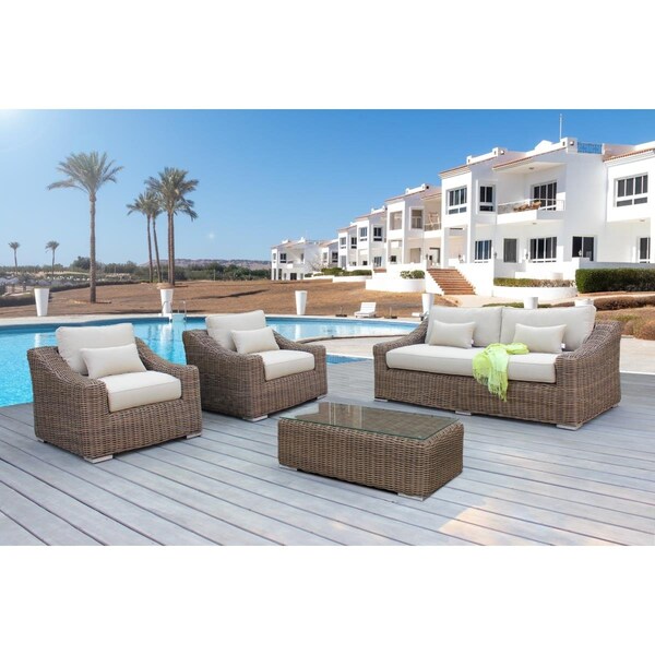Outsy Lana Outdoor Wicker Furniture Set with Wicker Coffee Table, Brown - 4 Piece - 0ASV-R01-BR-R
