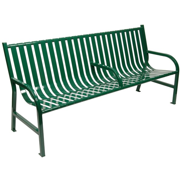 Witt Industries Outdoor, Slatted Metal Bench with Center Arm, Green - M6-BCH-ARM-GN