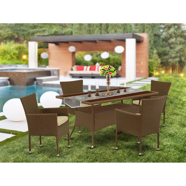 East West Furniture 5 Piece Oslo Outdoor-furniture Brown Wicker Dining Set - Brown - OSBK5-02A