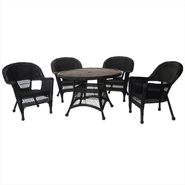 Jeco Jeco W00207D-D-G 5 Piece Black Wicker Dining Set - W00207D-D-G