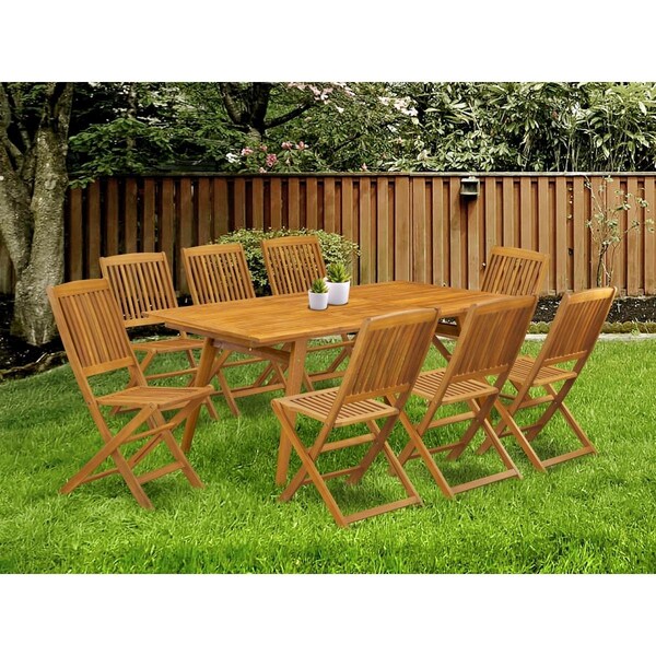 East West Furniture 9 Piece Denison Patio Table Set - Natural Oil - DECM9CWNA