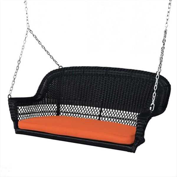 Propation Black Wicker Porch Swing With Orange Cushion - PR2593360