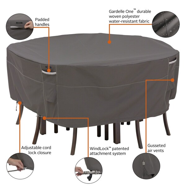 Classic Accessories Ravenna XL Round Table/Chair Set Cover, Grey, 110"x110" - 55-778-055101-EC