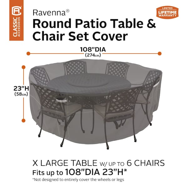 Classic Accessories Ravenna XL Round Table/Chair Set Cover, Grey, 110"x110" - 55-778-055101-EC