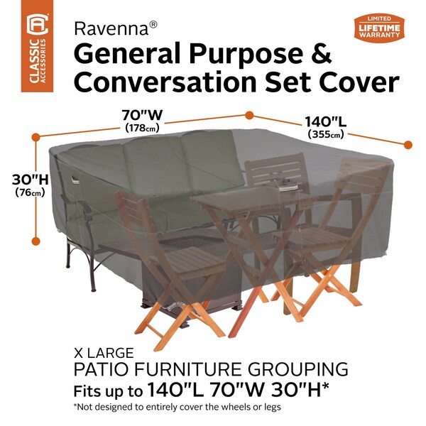 Classic Accessories Ravenna Patio Furniture, 140 in L x 70 in W x 30 in H - 55-908-055101-EC