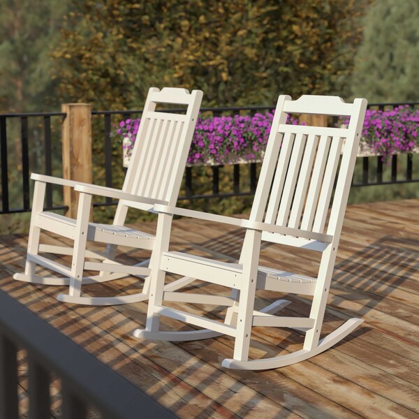 Flash Furniture Winston All-Weather Rocking Chair in White Faux Wood, PK2 - 2-JJ-C14703-WH-GG