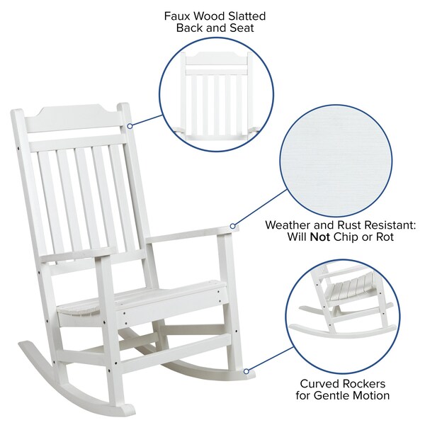 Flash Furniture Winston All-Weather Rocking Chair in White Faux Wood, PK2 - 2-JJ-C14703-WH-GG