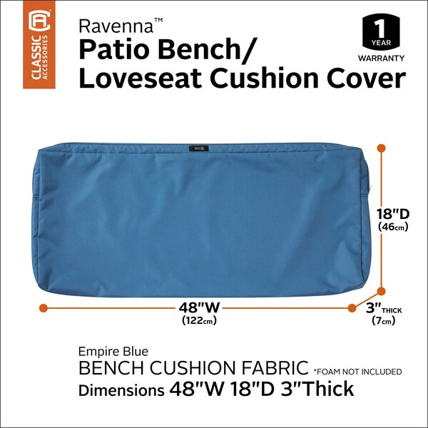 Classic Accessories Ravenna Patio Cushion Slipcover, Empire Blue, 48" - 60-345-010501-RT