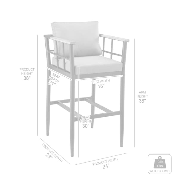 Armen Living Orlando Outdoor Patio Bar Stool in Aluminum and Teak with Gray Cushions - LCOOBLGR30