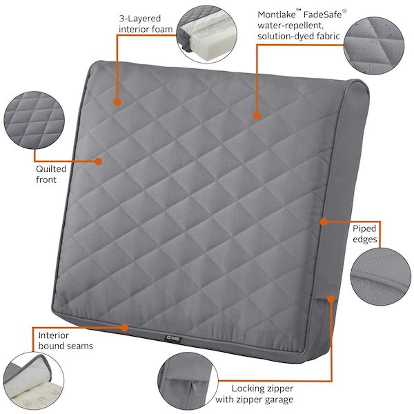 Classic Accessories Montlake Quilted Patio Cushion, Grey, 21"x20"x4" - 62-024-GREY-EC