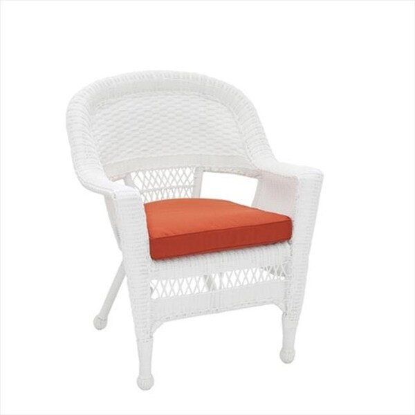 Jeco Jeco W00206-C-FS018 White Wicker Chair With Red Cushion - W00206-C-FS018