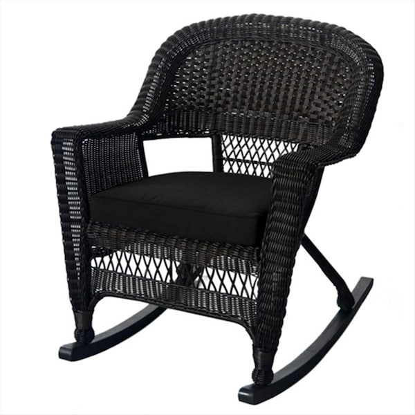 Jeco W00201R-A-2-FS017 Espresso Rocker Wicker Chair With Black Cushion - Set 2 - W00201R-A_2-FS017