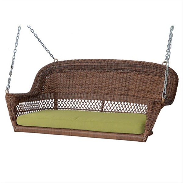 Propation Honey Wicker Porch Swing With Green Cushion - PR2593358