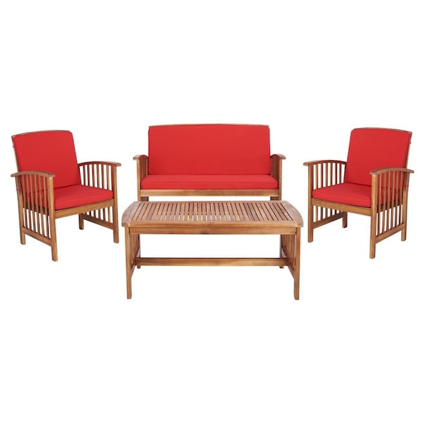 Safavieh Rocklin Outdoor Patio Conversation Set, Natural & Red - 4 Piece - PAT7007R