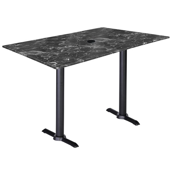 Holland Bar Stool Co Two 30 Tall Blk Table Bases w22 Foot, 30x48 Blk Marble Top wUmbrella Hole, IndoorOutdoor - OD211EB-30BWODS3248BMU