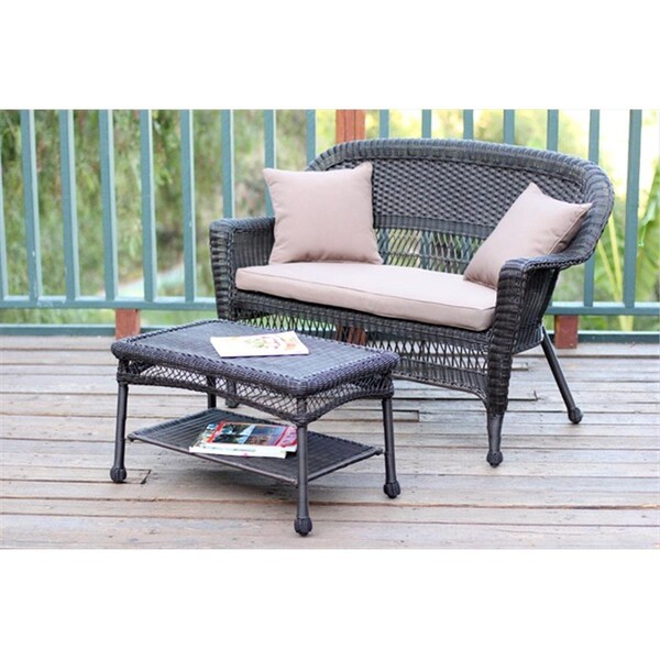 Propation Espresso Wicker Patio Love Seat And Coffee Table Set With Brown Cushion - PR782298