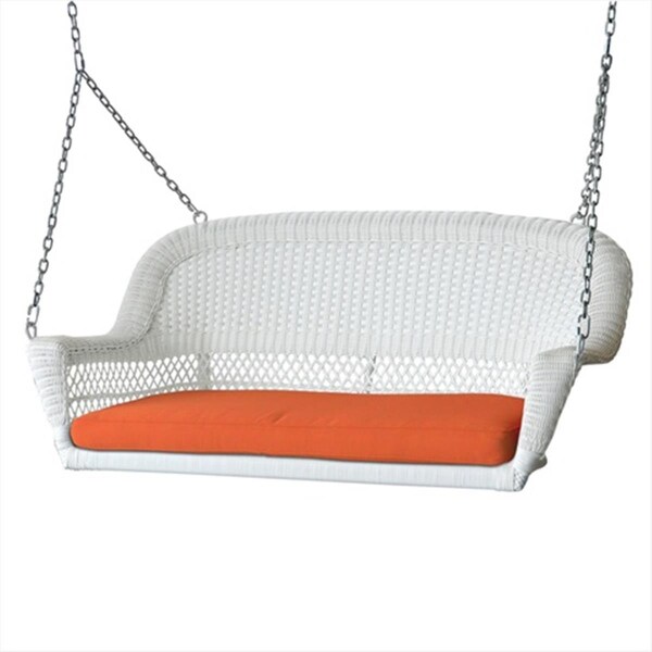 Propation White Wicker Porch Swing With Orange Cushion - PR331886