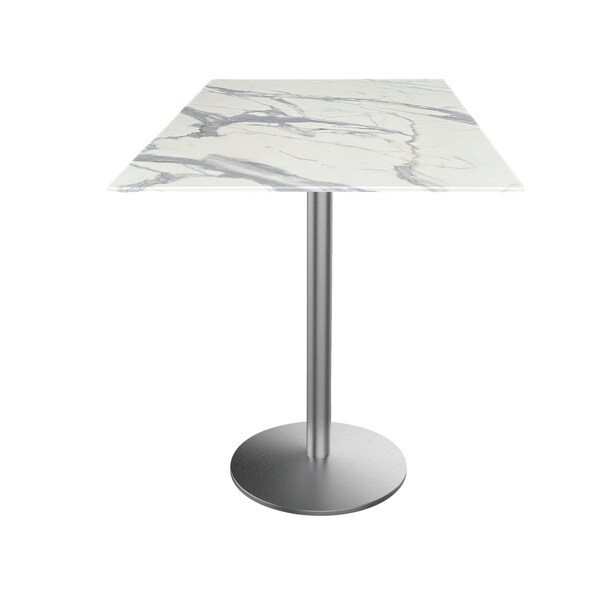 Holland Bar Stool Co 36 Tall OD214 St Steel Table Base w22 Dia Foot, 36x36 Square White Marble Top, IndoorOutdoor - OD214-2236SSODS36SQWM