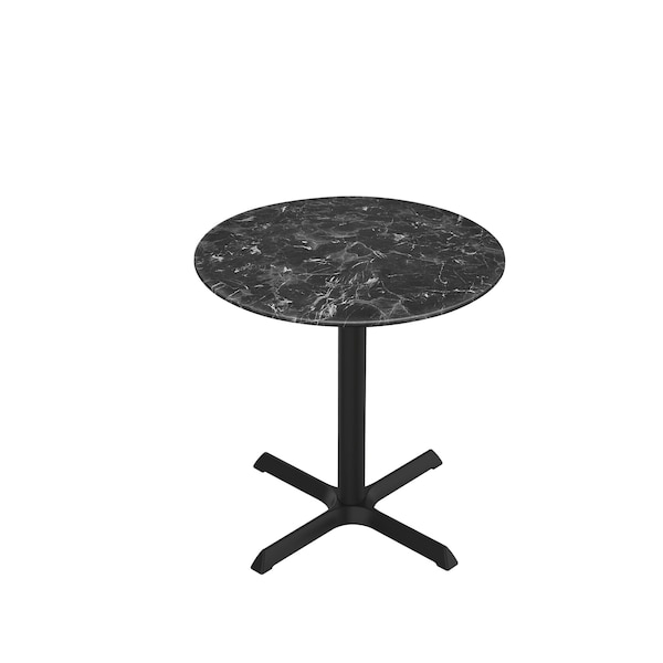 Holland Bar Stool Co 30 Tall OD211 Black Table Base w30x30 foot and 32 Diameter Black Marble Top, IndoorOutdoor - OD211-3030BWODS32RBM