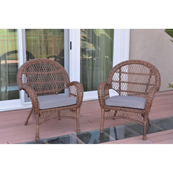 Jeco W00210-C-2-FS033 Santa Maria Honey Wicker Chair with Steel Blue Cushion - W00210-C_2-FS033