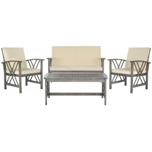 Safavieh Fontana 4 Piece Outdoor Set- Grey Wash and Beige - PAT7008B