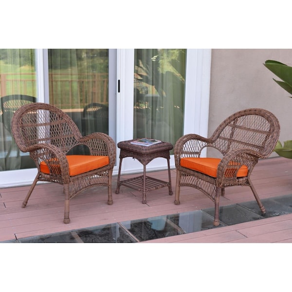 Propation W00210-2-CES016 3 Piece Santa Maria Honey Wicker Chair Set; Orange Cushion - PR1081397