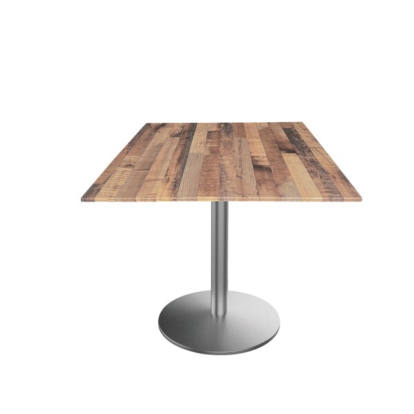 Holland Bar Stool Co 30 Tall OD214 St Steel Table Base w22 Dia Foot and 36x36 Square Rustic Top, IndoorOutdoor - OD214-2230SSODS36SQRUSTIC