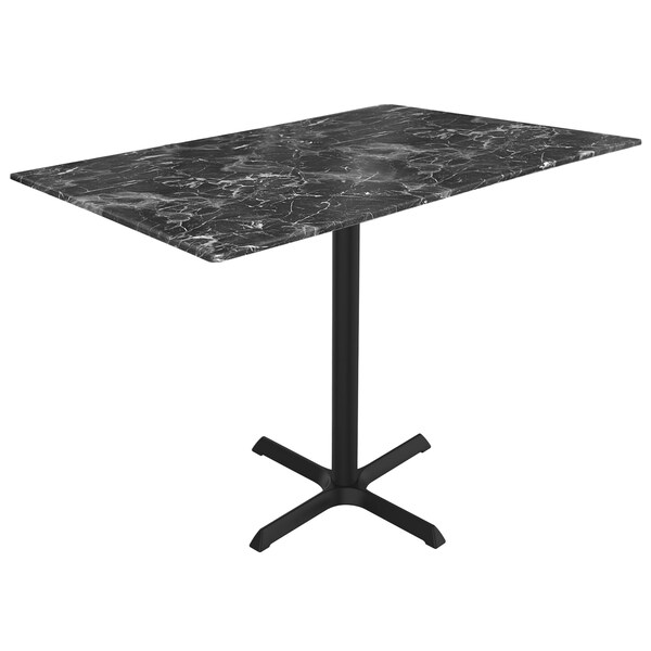 Holland Bar Stool Co 42 Tall OD211 Black Table Base w30x30 foot and 32x48 Black Marble Top, IndoorOutdoor - OD211-3042BWODS3248BM