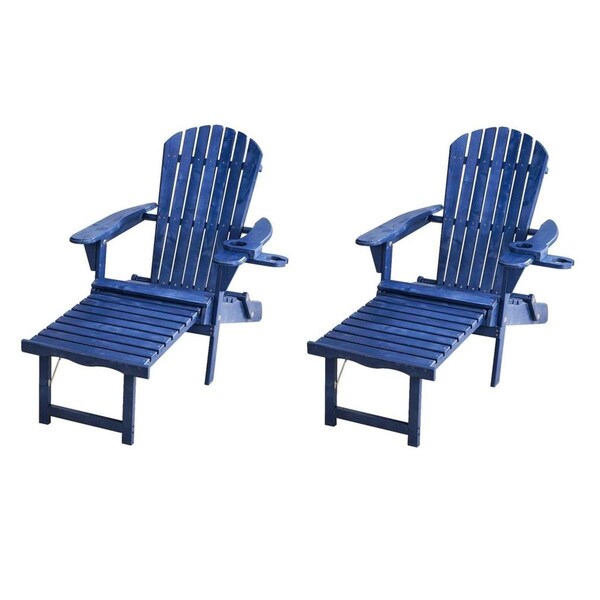 Conservatorio 72 in. Oceanic Collection Adirondack Chaise Lounge Chair Foldable, Cup, Navy Blue-Set of 2 - CO3278657