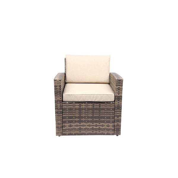 Brujula 200 lbs Outdoor Single Seater Rattan Pool Patio Garden Sofa w/Cushions-Mixed Gray Dark Grey - BR2215540