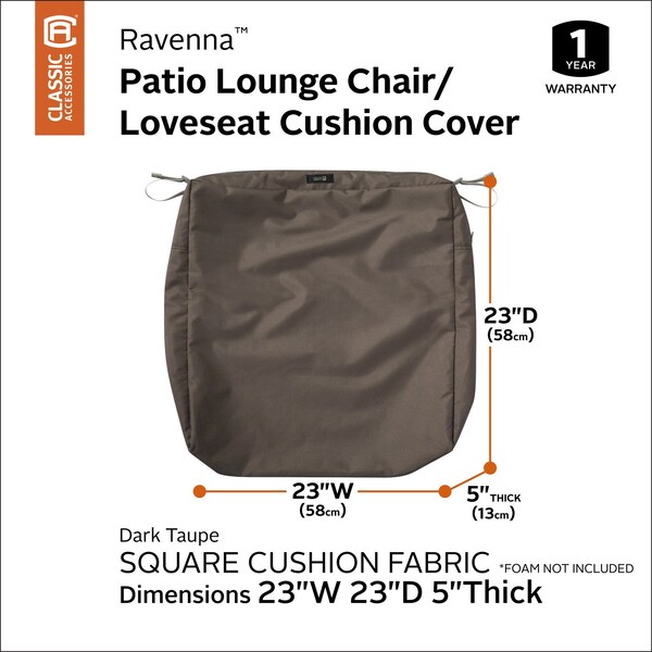 Classic Accessories Ravenna Patio Cushion Slipcover, Dark Taupe, 23" - 60-418-015101-RT