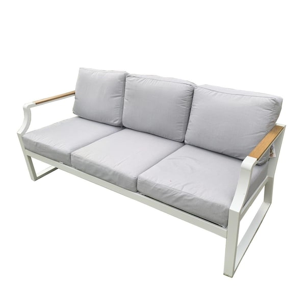 Direct Wicker 1 Piece Outdoor Garden White Iron Three-seat Sofa with Grey Cushions - UBS-2101-TS-WHITE