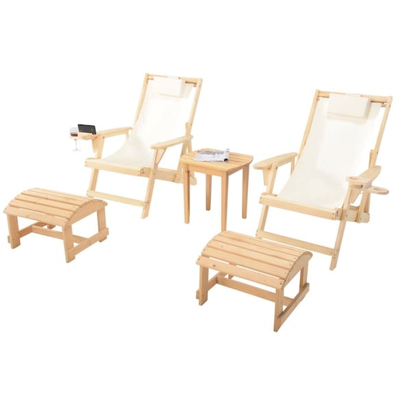Bold Fontier Romantic Collection Canvas Sling Chair with Cup and Wine Holder and Ottoman Set of 5 - BO3286207