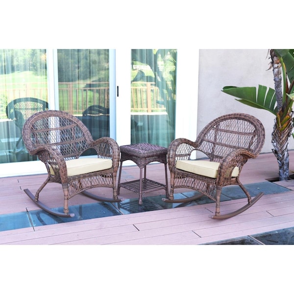 Propation W00210-2-RCES001 Santa Maria Honey Rocker Wicker Chair Set, Ivory Cushions - 3 Piece - PR3012181