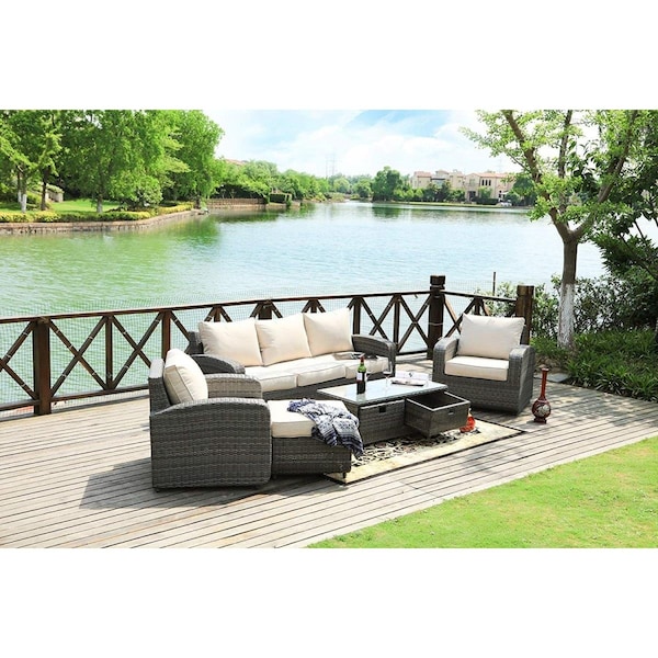 Direct Wicker 5 Piece Outdoor PE Rattan Wicker Patio Sofa Set, Gray - PAS-1515-GREY