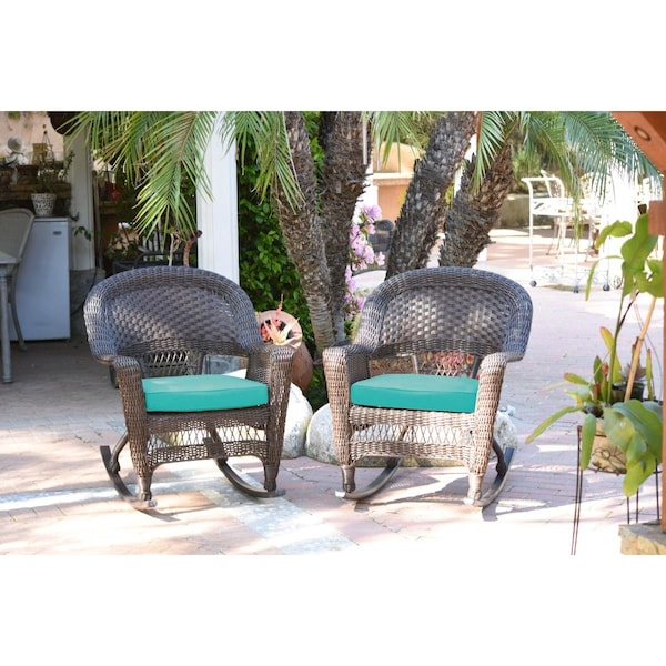 Propation W00201R-A-2-FS032 Espresso Rocker Wicker Chair with Turquoise Cushion, 2PK - PR2999114